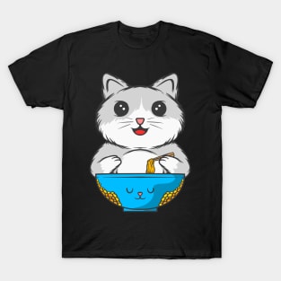 Noodle-Loving Kitty: Cat-Inspired Noodle Bowl Set T-Shirt